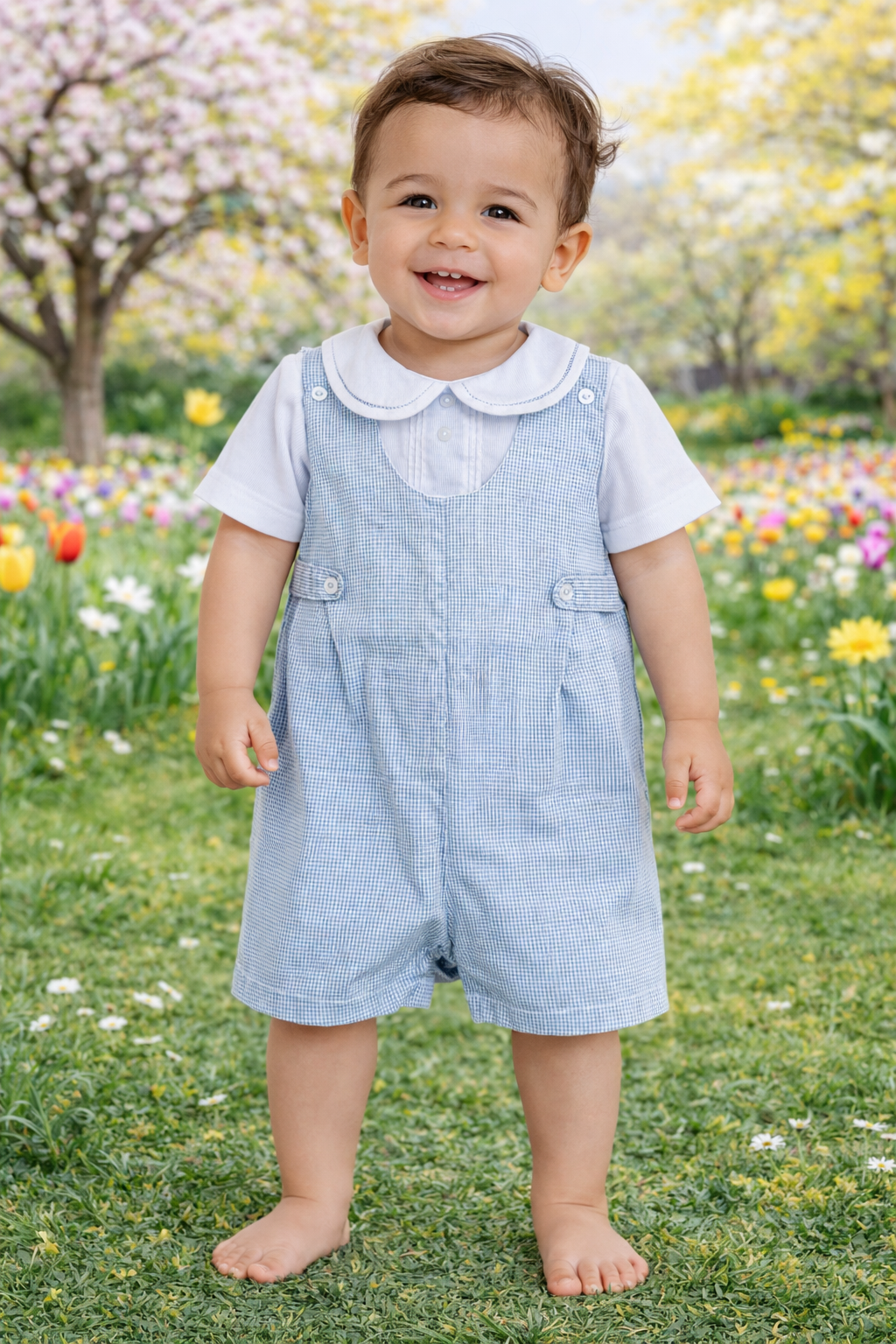 Petit Ami Blue Gingham Romper