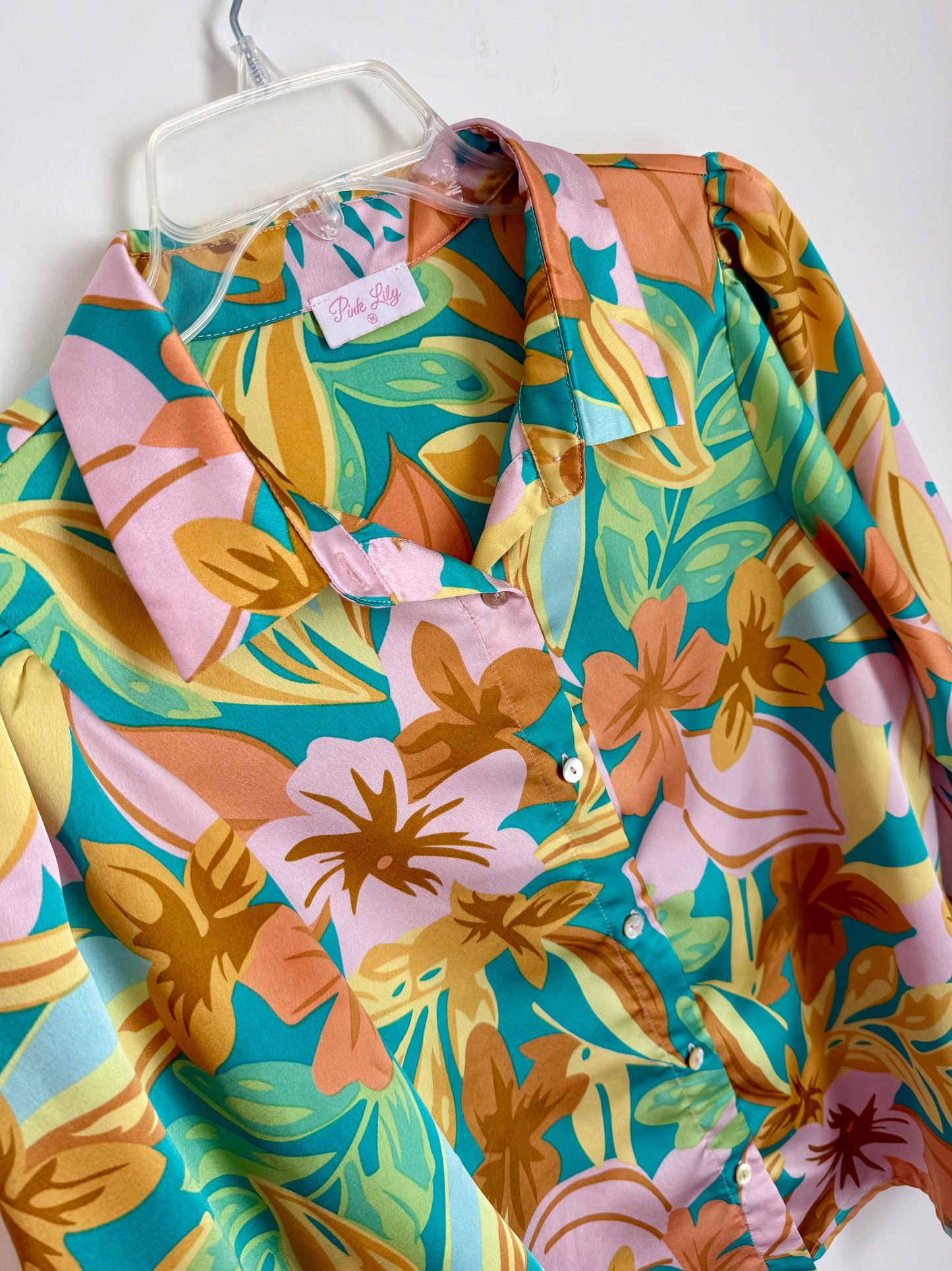 Pink Lily Floral Bell Sleeve Blouse